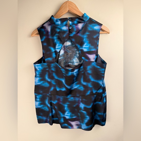 Erdem Size US 10 Black Blue Purple Silk Floral Top Made In England Designer - Picture 2 of 12